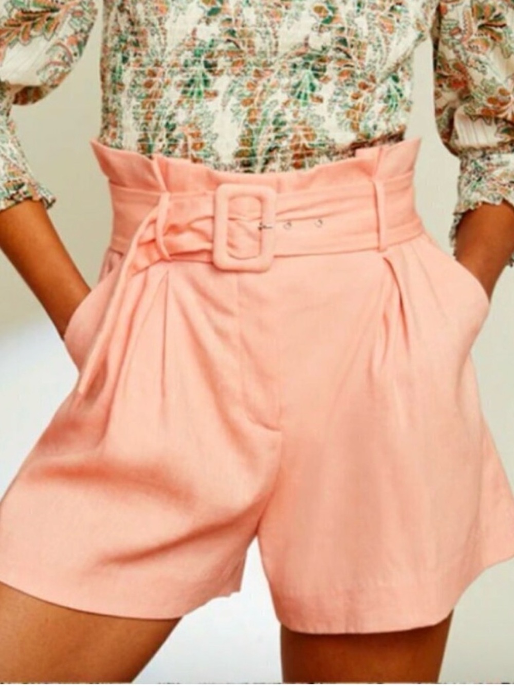 Veronica Beard NWT size 8 coral linen belted pleated Ashford shorts.